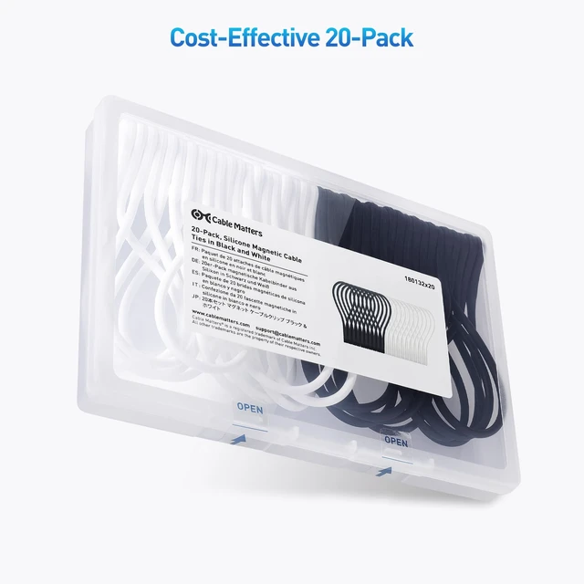Alt view image 7 of 7 - 20-Pack Ultra Strong Silicone Magnetic Ties Black and White, Magnetic Cord Ties, ZipTies, Cord Organizer