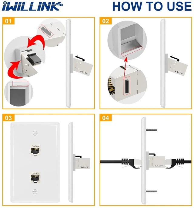 Alt view image 6 of 7 - 5-Pack Shielded Cat6A Ethernet Wall Plate, 2-Port RJ45 Wall Plate 2-Port Keystone Wall Plates with Cat 6A Shielded Coupler and Bracket, Female to Female Cat6a Wall Plate, Cat6a/Cat6/5e, PoE