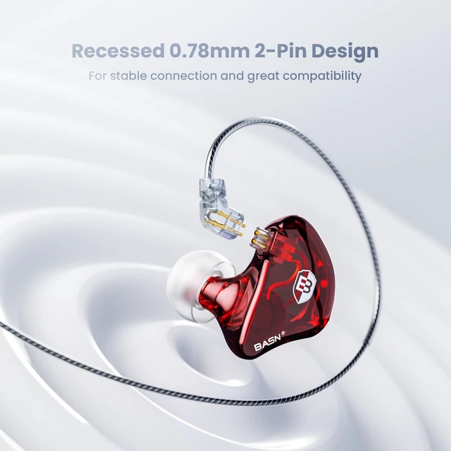 Alt view image 3 of 7 - Bsinger Pro in Ear Monitor Headphones,Dual Drivers 2-Pin IEM Earbuds Wired IEM Earphones for HiFi Stereo Music,Portable Case,Ergonomic Custom-Fit,4.9ft Detachable Cable with Mic for Gaming (Red)