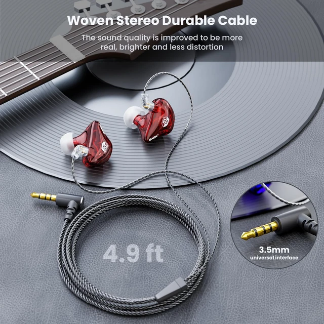 Alt view image 4 of 7 - Bsinger Pro in Ear Monitor Headphones,Dual Drivers 2-Pin IEM Earbuds Wired IEM Earphones for HiFi Stereo Music,Portable Case,Ergonomic Custom-Fit,4.9ft Detachable Cable with Mic for Gaming (Red)