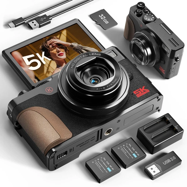 Main image of True 5K 64MP Digital Camera for Photography, 18X Zoom(Black) Autofocus, 3'' 180° Flip Screen, Comes with 32GB TF Card & 2 Batteries, Travel Vlogging Camera for YouTube Beginners