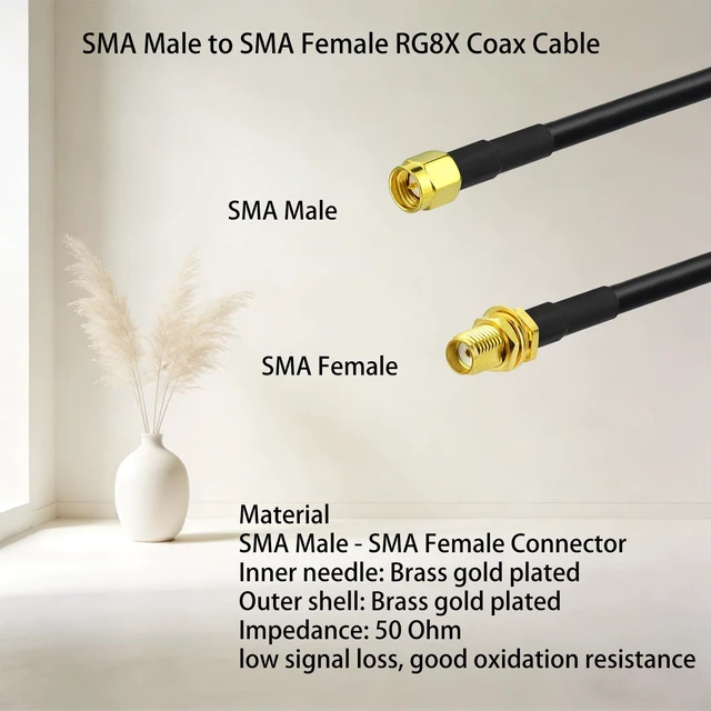 Alt view image 2 of 7 - SMA Male to SMA Female Bulkhead RF Coaxial Cable RG8X Cable 15ft + 3pcs RF Coax SMA Adapter Kit for SDR Antenna Ham Radio,3G 4G LTE Antenna,ADS-B,GPS etc