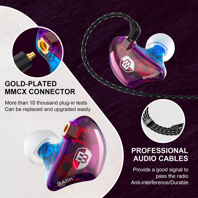 Alt view image 3 of 6 - Bsinger Pro in Ear Monitor Headphone,Dual Drivers Musicians IEM Earbud Professional Wired IEM with Case,Two Replaceable MMCX Cables,Comfort-fit in Ear Earphone for Audio Engineer Singer (Colorful)