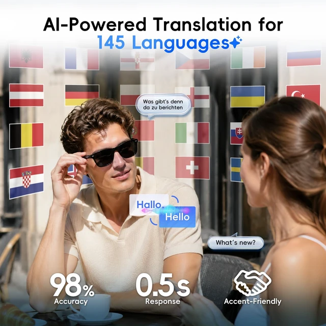 Alt view image 3 of 7 - AI Glasses, Smart Glasses Powered by ChatGPT, Real-Time AI Translation Polarized lens, AI translation in 145 languages, Handsfree calls, Immersive audio, Holds AI conversations, 11H Playtime