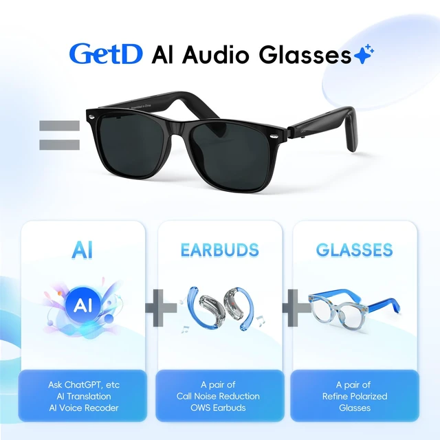 Alt view image 6 of 7 - AI Glasses, Smart Glasses Powered by ChatGPT, Real-Time AI Translation Polarized lens, AI translation in 145 languages, Handsfree calls, Immersive audio, Holds AI conversations, 11H Playtime