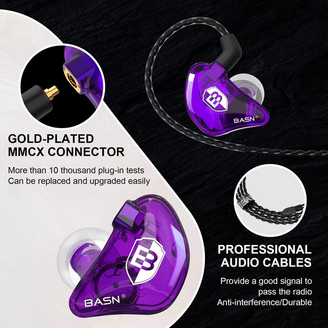 Alt view image 3 of 6 - Bsinger Pro in Ear Monitor, Dual Drivers MMCX IEM Earphones (Purple) HiFi Wired IEM Earbud,Portable Case,Ergonomic Fit Headphone,Two 4.9ft Detachable Cables,for Beginner Musician,Singer,Drummer