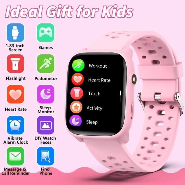 Alt view image 2 of 7 - Kids Smart Watches Girls Gift Age 6-12 with 12 Puzzle Games, Heart Rate, Sleep Monitor, Pedometer, Flashlight, 1.83" Touchscreen IP68 Waterproof Kid Watch Brithday Gift for Girls