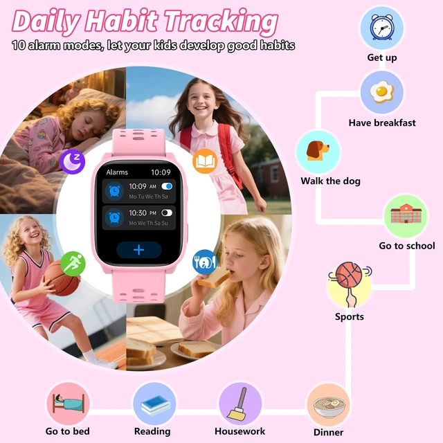 Alt view image 4 of 7 - Kids Smart Watches Girls Gift Age 6-12 with 12 Puzzle Games, Heart Rate, Sleep Monitor, Pedometer, Flashlight, 1.83" Touchscreen IP68 Waterproof Kid Watch Brithday Gift for Girls