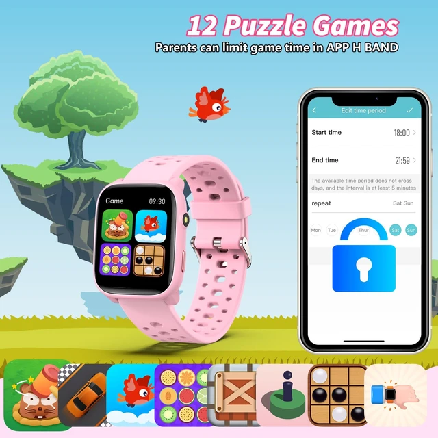 Alt view image 5 of 7 - Kids Smart Watches Girls Gift Age 6-12 with 12 Puzzle Games, Heart Rate, Sleep Monitor, Pedometer, Flashlight, 1.83" Touchscreen IP68 Waterproof Kid Watch Brithday Gift for Girls