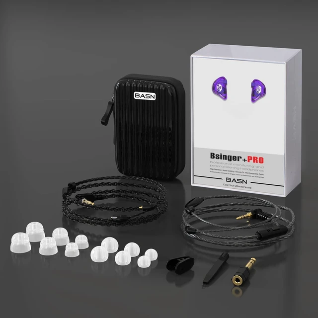 Alt view image 6 of 6 - Bsinger Pro in Ear Monitor, Dual Drivers MMCX IEM Earphones (Purple) HiFi Wired IEM Earbud,Portable Case,Ergonomic Fit Headphone,Two 4.9ft Detachable Cables,for Beginner Musician,Singer,Drummer