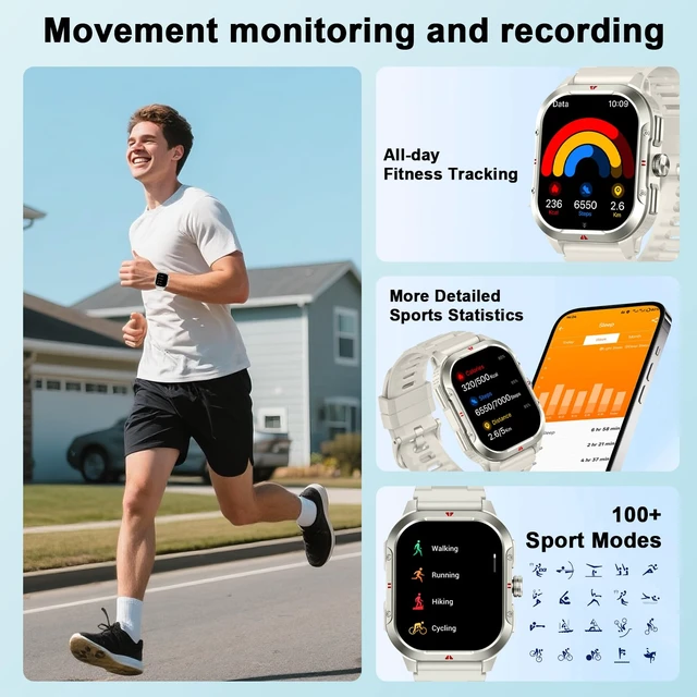 Alt view image 2 of 7 - Smart Watch for Men Android/iPhone, 2.06" HD Anti-impact Touchscreen GPS Smartwatch with Heart Rate/SpO2/Sleep/Monitor, Answer/Make Call/Notifications, Fitness Watch IP68 Waterproof, 100+ Sport Mode