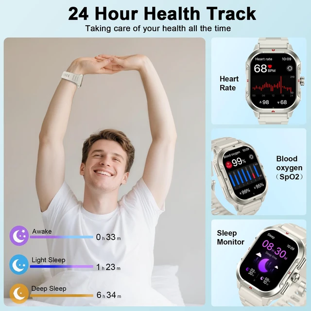 Alt view image 4 of 7 - Smart Watch for Men Android/iPhone, 2.06" HD Anti-impact Touchscreen GPS Smartwatch with Heart Rate/SpO2/Sleep/Monitor, Answer/Make Call/Notifications, Fitness Watch IP68 Waterproof, 100+ Sport Mode