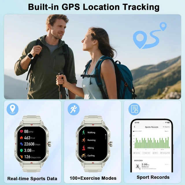 Alt view image 3 of 7 - Smart Watch for Men Android/iPhone, 2.06" HD Anti-impact Touchscreen GPS Smartwatch with Heart Rate/SpO2/Sleep/Monitor, Answer/Make Call/Notifications, Fitness Watch IP68 Waterproof, 100+ Sport Mode
