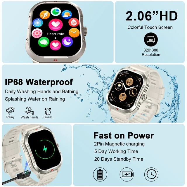 Alt view image 5 of 7 - Smart Watch for Men Android/iPhone, 2.06" HD Anti-impact Touchscreen GPS Smartwatch with Heart Rate/SpO2/Sleep/Monitor, Answer/Make Call/Notifications, Fitness Watch IP68 Waterproof, 100+ Sport Mode