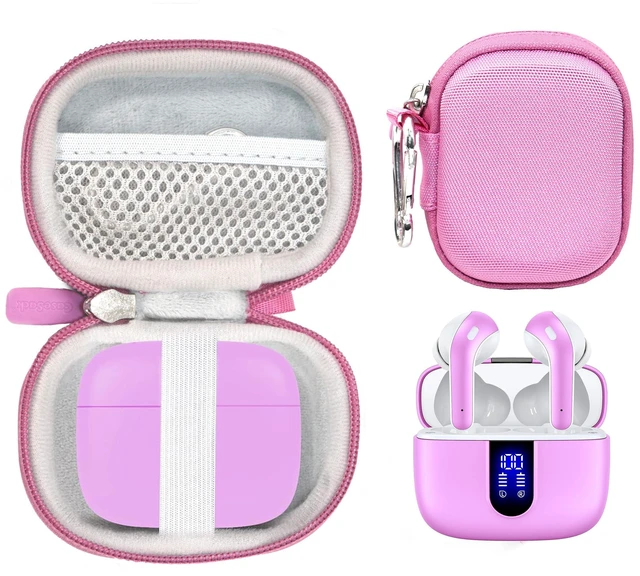 Main image of Case for TAGRY X08 Bluetooth Headphones True Wireless Earbuds 60H, mesh Pocket for Charge Cable (Pink)