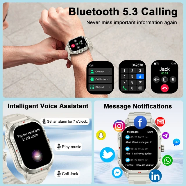 Alt view image 6 of 7 - Smart Watch for Men Android/iPhone, 2.06" HD Anti-impact Touchscreen GPS Smartwatch with Heart Rate/SpO2/Sleep/Monitor, Answer/Make Call/Notifications, Fitness Watch IP68 Waterproof, 100+ Sport Mode