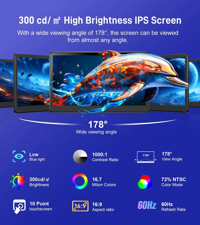 Alt view image 4 of 7 - 15.6 inch Portable Touchscreen Monitor with HDMI VGA DVI Ports, Screen Extender FHD 1920×1080 IPS Small Touch Screen Display Compatible with Laptops PC PS5/4, Industrial (with Remote)