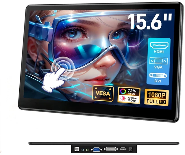 Main image of 15.6 inch Portable Touchscreen Monitor with HDMI VGA DVI Ports, Screen Extender FHD 1920×1080 IPS Small Touch Screen Display Compatible with Laptops PC PS5/4, Industrial (with Remote)