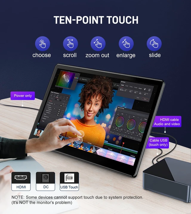 Alt view image 6 of 7 - 15.6 inch Portable Touchscreen Monitor with HDMI VGA DVI Ports, Screen Extender FHD 1920×1080 IPS Small Touch Screen Display Compatible with Laptops PC PS5/4, Industrial (with Remote)