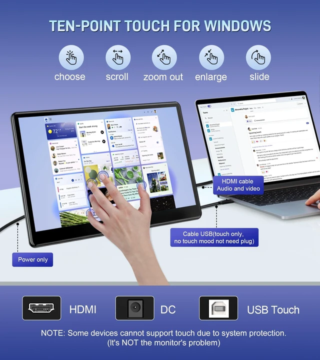 Alt view image 4 of 7 - 13.3" inch Portable FHD 1080P Touch Screen Monitor with HDMI VGA Port, Touchscreen Display Support VESA Mount, Small IPS Home Industrial Monitor for PC Laptop