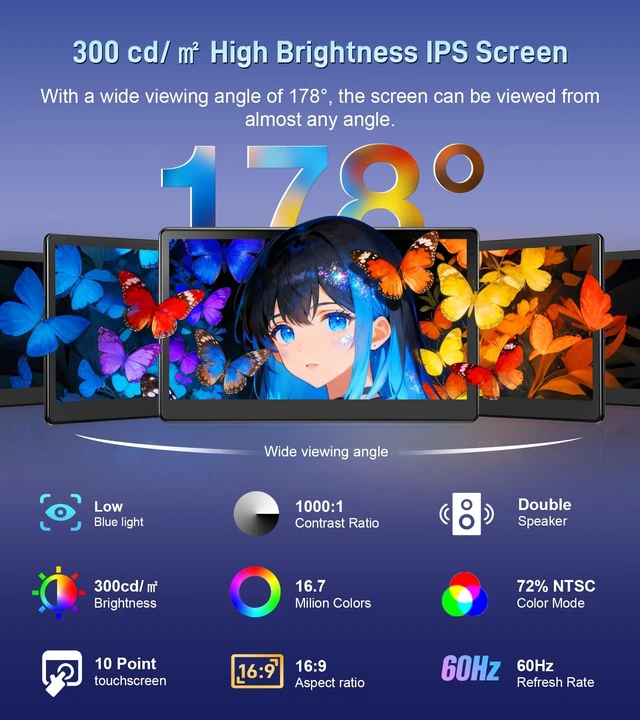 Alt view image 3 of 7 - 13.3" inch Portable FHD 1080P Touch Screen Monitor with HDMI VGA Port, Touchscreen Display Support VESA Mount, Small IPS Home Industrial Monitor for PC Laptop