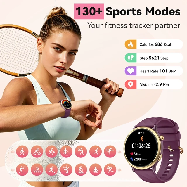 Alt view image 4 of 7 - Smart Watch for Women Samsung iPhone Compatible: 1.32" AMOLED Smartwatch for Android Phones (Answer/Make) Fitness Tracker Heart Rate/Sleep/SpO2 Monitor Watches for Women IP68 Waterproof 130+Sport Mode