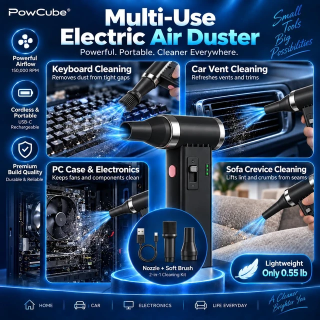 Alt view image 2 of 6 - Mini Ultra-Slim Electric Compressed Air Duster 150,000RPM Super Power, Rechargeable Cordless Air Duster, Powerful Airflow for Computer, Keyboard, Outdoor, House and Car