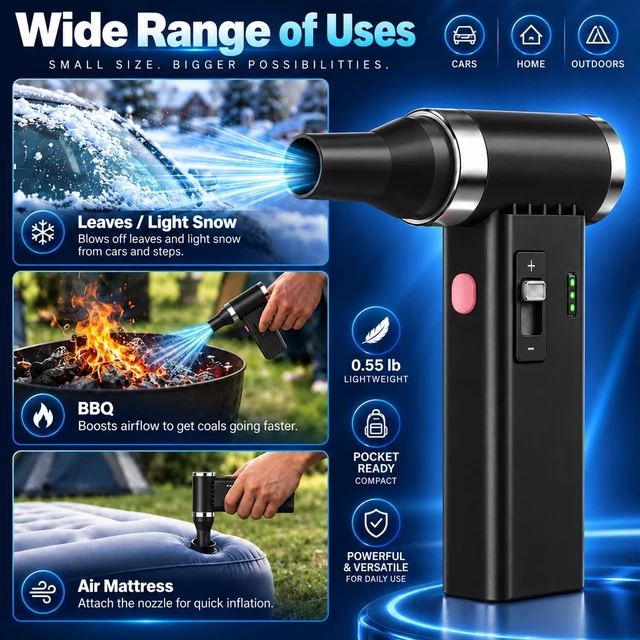 Alt view image 4 of 6 - Mini Ultra-Slim Electric Compressed Air Duster 150,000RPM Super Power, Rechargeable Cordless Air Duster, Powerful Airflow for Computer, Keyboard, Outdoor, House and Car