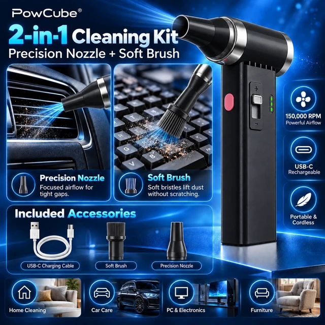 Alt view image 5 of 6 - Mini Ultra-Slim Electric Compressed Air Duster 150,000RPM Super Power, Rechargeable Cordless Air Duster, Powerful Airflow for Computer, Keyboard, Outdoor, House and Car