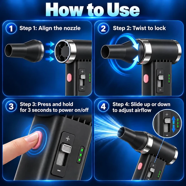 Alt view image 6 of 6 - Mini Ultra-Slim Electric Compressed Air Duster 150,000RPM Super Power, Rechargeable Cordless Air Duster, Powerful Airflow for Computer, Keyboard, Outdoor, House and Car