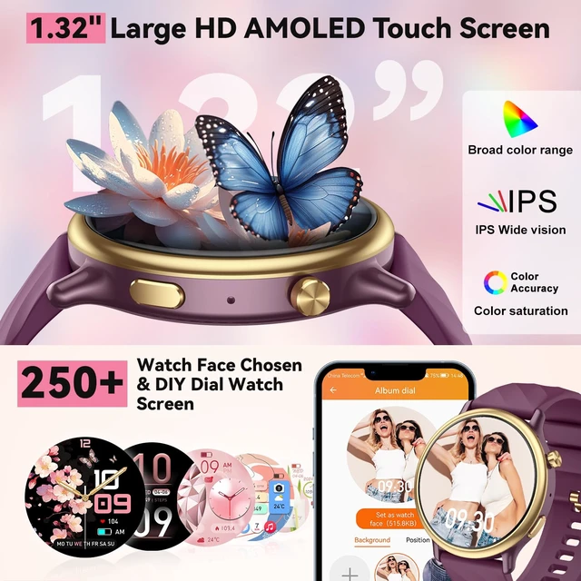 Alt view image 6 of 7 - Smart Watch for Women Samsung iPhone Compatible: 1.32" AMOLED Smartwatch for Android Phones (Answer/Make) Fitness Tracker Heart Rate/Sleep/SpO2 Monitor Watches for Women IP68 Waterproof 130+Sport Mode