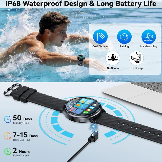Alt view image 6 of 7 - Smart Watch for Women Samsung iPhone Compatible: 1.32" AMOLED Smartwatch for Android Phones (Answer/Make) Fitness Tracker Heart Rate/Sleep/SpO2 Monitor Watches for Women IP68 Waterproof 130+Sport Mode