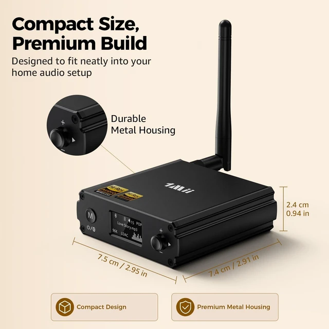 Alt view image 7 of 7 - DS220 Bluetooth Receiver for Home Stereo, Hi-Res LDAC & aptX HD HiFi Audio Adapter with Audiophile DAC, Optical/RCA Outputs for Stereo System, Amplifier, OLED Display, 7 EQ