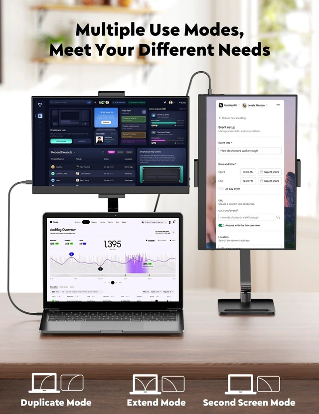Alt view image 4 of 7 - 15.6 Portable Monitor with Adjustable Stand, 1080P FHD IPS Screen Extender, USB-C/HDMI Port, Ultra Slim Travel Monitor with Eye Protection, Plug and Play for Laptop/PC/Mac/Android/Switch/PS5