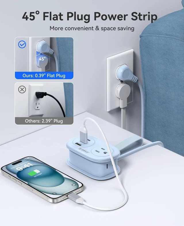 Alt view image 5 of 7 - Cruise Approved Power Strip for Travel, 5 in 1 Extension Cord with 2 AC Outlets 2 USB-A and 1 USB-C Ports, 3.7 ft Flat Plug Wrap-around Power Strip for Cruise Office, Hotel, Home- AP3