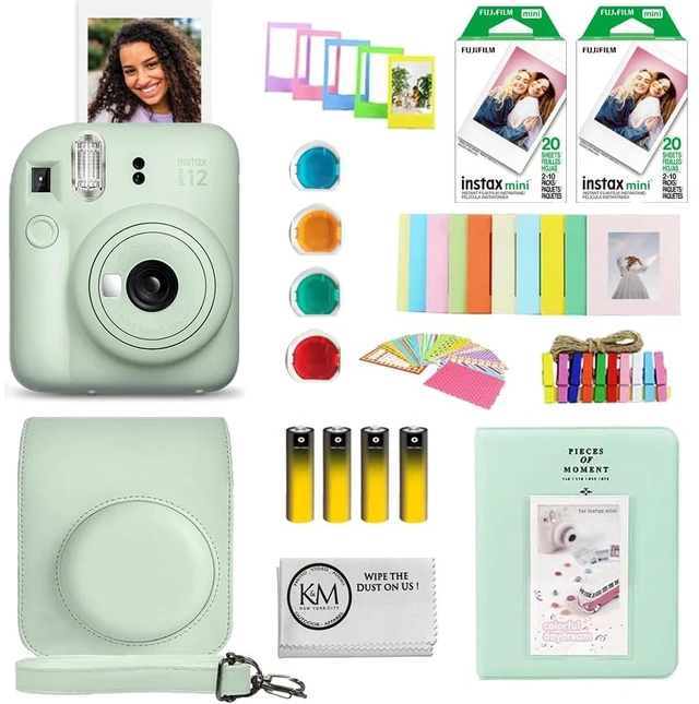 Main image of INSTAX Mini 12 Instant Film Camera Mint Green Bundle with INSTAX Mini Instant Film 40 Exposures + Instax Accessory Bundle + AA Batteries + Cleaning Cloth (10 Items)