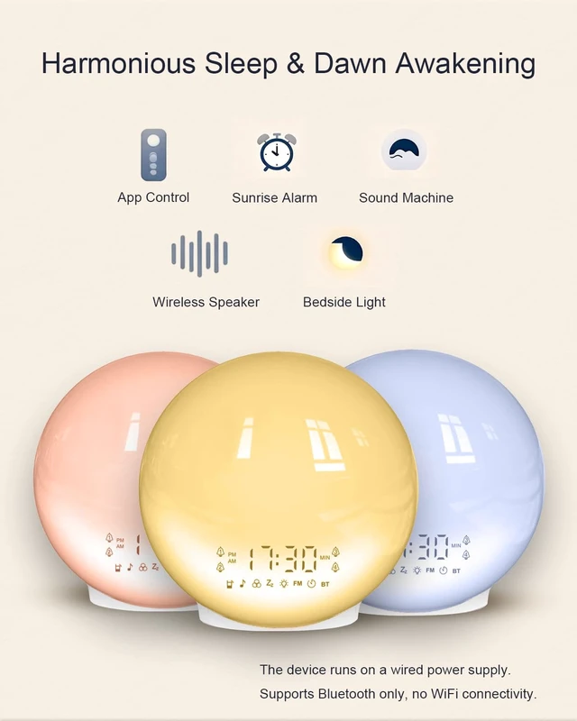 Alt view image 3 of 6 - Smart Sunrise Alarm Clock with No Signup APP Control & Wake-Up Light, 4 Alarms, Sound Machine, FM Radio, Wireless Speaker, White
