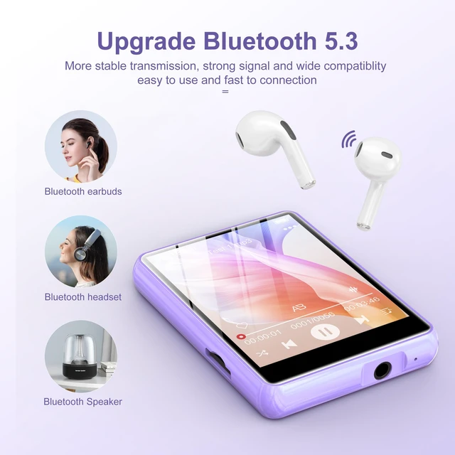 Alt view image 4 of 7 - 64GB MP3 Player with Bluetooth 5.3, 2.4-Inch Full Touch Screen, Portable Lossless Sound Music Player with HD Speaker, MP3 with FM Radio Recording e-Book, Record, Earphone Included-Purple
