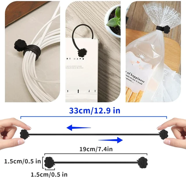 Alt view image 3 of 7 - Magnetic Cable Ties 20 Pack, Cute Cloud 7.2" Silicone All Black Strong Magnet Hold / Embedded Safe Magnet / Easy Slide Open / Soft Flex Silicone / Multi Use / Smiling Cloud / Fridge Magnet