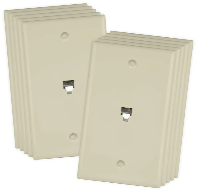 Main image of RJ11 Telephone Jack Wall Plate, 6-Position 6-Conductor 6P6C (2 Line Support), 1-Gang 4.50" x 2.76", 6631-I-10PCS, Ivory (10 Pack)