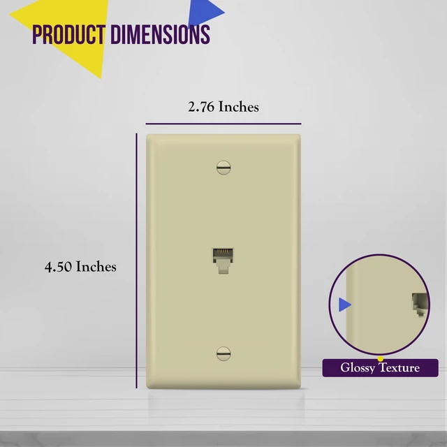 Alt view image 2 of 7 - RJ11 Telephone Jack Wall Plate, 6-Position 6-Conductor 6P6C (2 Line Support), 1-Gang 4.50" x 2.76", 6631-I-10PCS, Ivory (10 Pack)