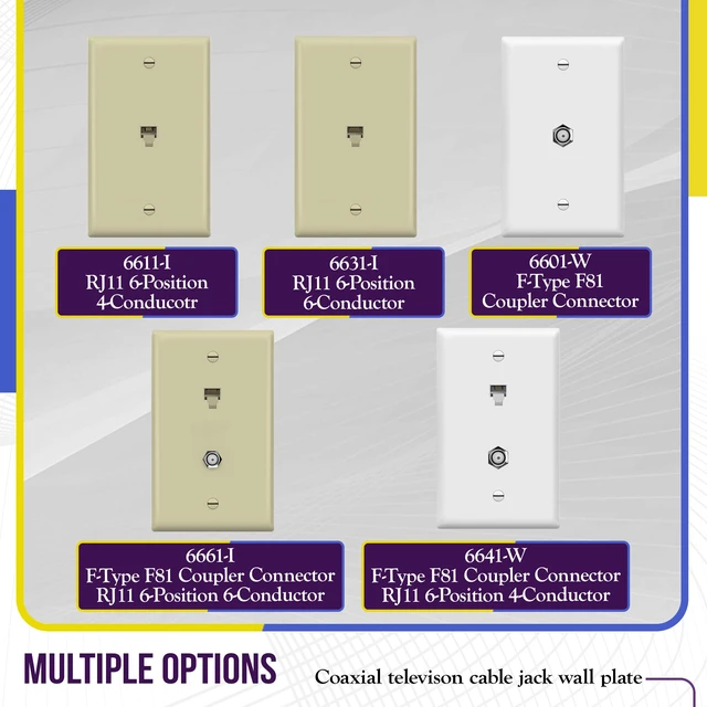 Alt view image 5 of 7 - RJ11 Telephone Jack Wall Plate, 6-Position 6-Conductor 6P6C (2 Line Support), 1-Gang 4.50" x 2.76", 6631-I-10PCS, Ivory (10 Pack)