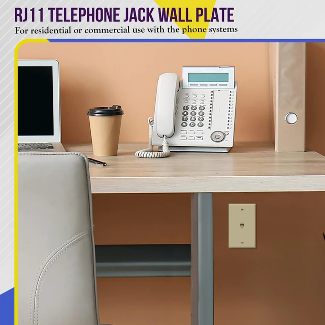 Alt view image 6 of 7 - RJ11 Telephone Jack Wall Plate, 6-Position 6-Conductor 6P6C (2 Line Support), 1-Gang 4.50" x 2.76", 6631-I-10PCS, Ivory (10 Pack)