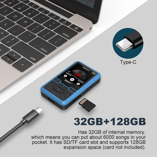 Alt view image 2 of 7 - 32GB MP3 Player with Bluetooth 5.0 - Portable Clip Music Player with FM Radio, Voice Recorder, Pedometer, Mini Design Ideal for Sport, Earphones Included Blue