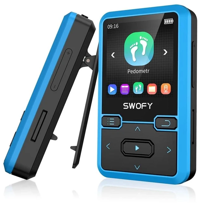Main image of 32GB MP3 Player with Bluetooth 5.0 - Portable Clip Music Player with FM Radio, Voice Recorder, Pedometer, Mini Design Ideal for Sport, Earphones Included Blue