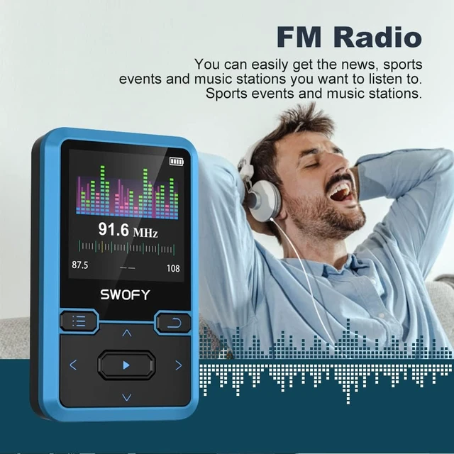 Alt view image 7 of 7 - 32GB MP3 Player with Bluetooth 5.0 - Portable Clip Music Player with FM Radio, Voice Recorder, Pedometer, Mini Design Ideal for Sport, Earphones Included Blue