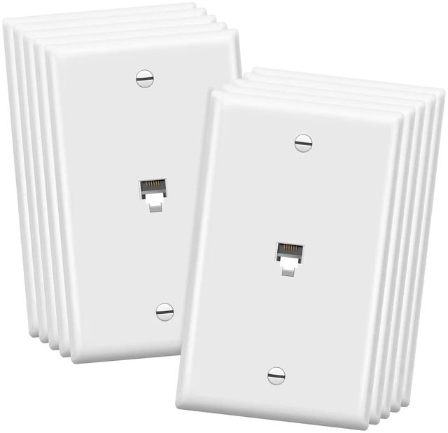 Main image of RJ11 Telephone Jack Wall Plate, 6-Position 6-Conductor 6P6C (2 Line Support), 1-Gang 4.50" x 2.76", 6631-W-10PCS, White (10 Pack)