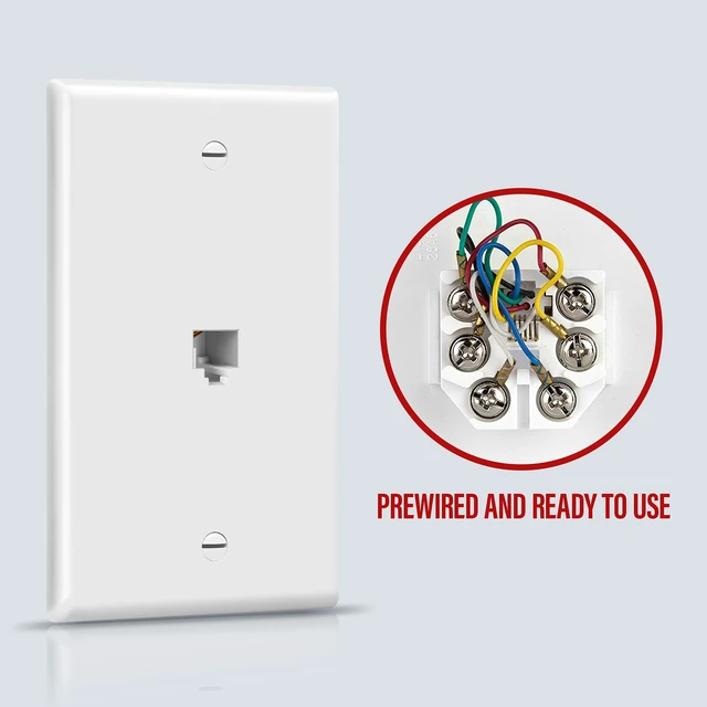 Alt view image 4 of 7 - RJ11 Telephone Jack Wall Plate, 6-Position 6-Conductor 6P6C (2 Line Support), 1-Gang 4.50" x 2.76", 6631-W-10PCS, White (10 Pack)