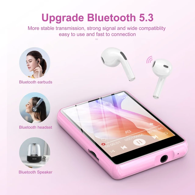 Alt view image 4 of 7 - 64GB MP3 Player with Bluetooth 5.3, 2.4-Inch Full Touch Screen, Portable Lossless Sound Music Player with HD Speaker, MP3 with FM Radio Recording e-Book, Record, Earphone Included-Pink