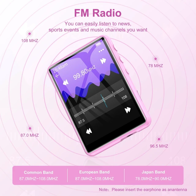 Alt view image 5 of 7 - 64GB MP3 Player with Bluetooth 5.3, 2.4-Inch Full Touch Screen, Portable Lossless Sound Music Player with HD Speaker, MP3 with FM Radio Recording e-Book, Record, Earphone Included-Pink